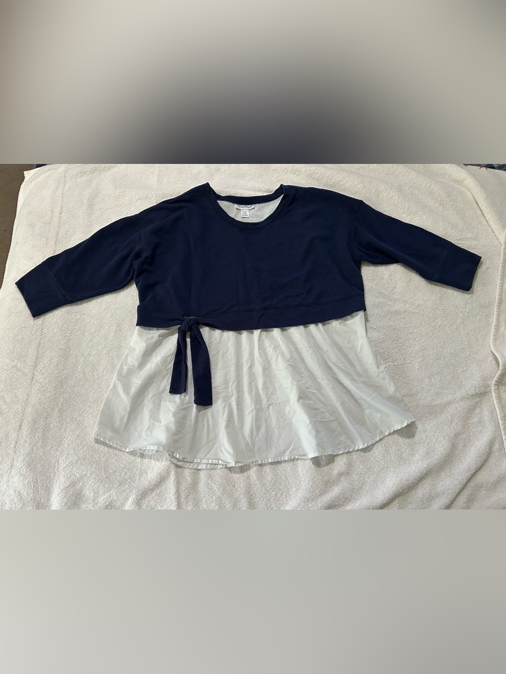 Motherhood Navy and White Tie-Waist Layered Top